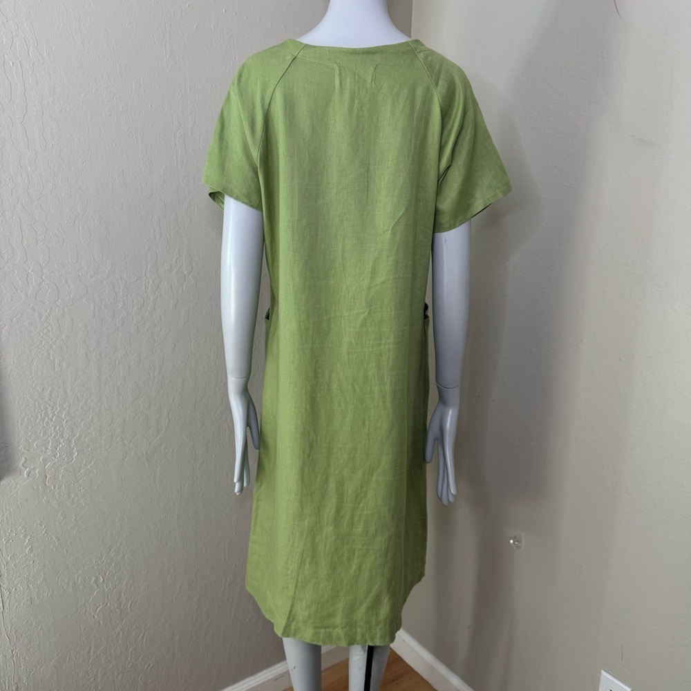 LAZYBONES 100% Linen Short Sleeve Green Midi Dress Drawstring Neck Size XS/S - Picture 9 of 12